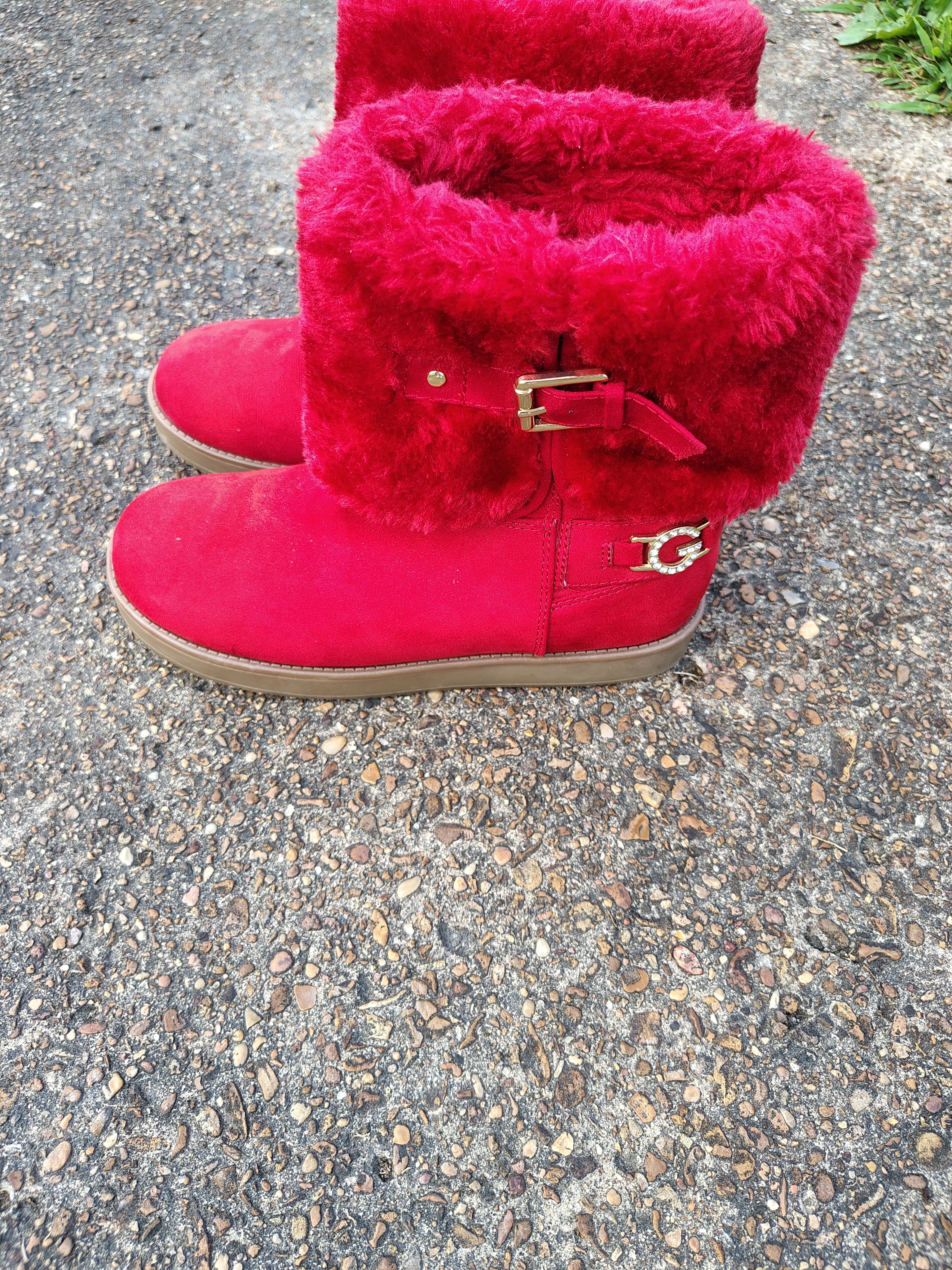 Nwob Gbg Los Angeles Women's Size 6.5 Faux Fur Red Ankle Boots Rhinestone G